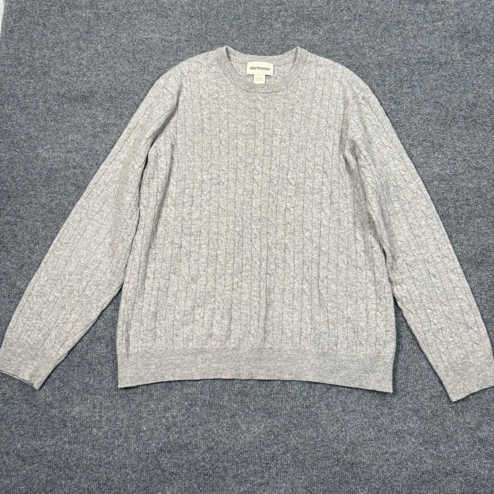 Dartmoor 100% Cashmere Cable Knit Sweater Mens XL Gray Crew Neck Pullover